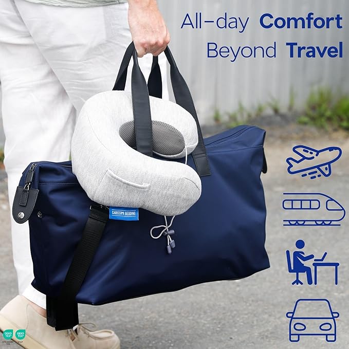 Side Sleeper Memory Foam Cervical Neck Pillow with Carry Bag and Travel Neck Pillow - Made in Europe - 1 x Dreamers Pillow + 1 x Travel Pillow + 2 x Carry Bag