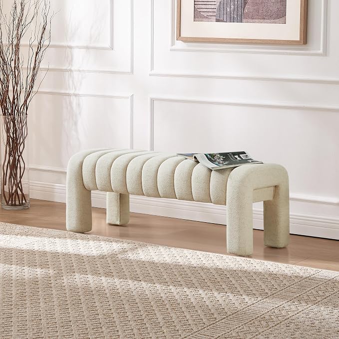 43.3" Bedroom Bench, Upholstered Entryway Bench, Modern End of Bed Ottoman - Image 9