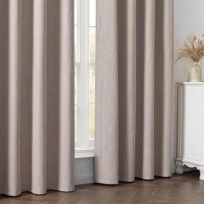 100% Blackout Curtains 96 inch Length 1 Panel Faux Linen Long Drapes - Image 7