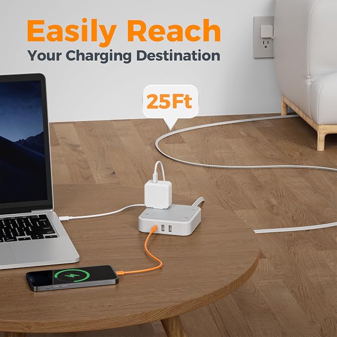 TESSAN Surge Protector Flat Extension Cord 25Ft, Flat Plug Power Strip | 4 - Image 4