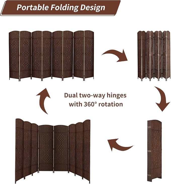 8 Panel Room Divider, 6 FT Wide Folding Screen Room Divider - Image 2