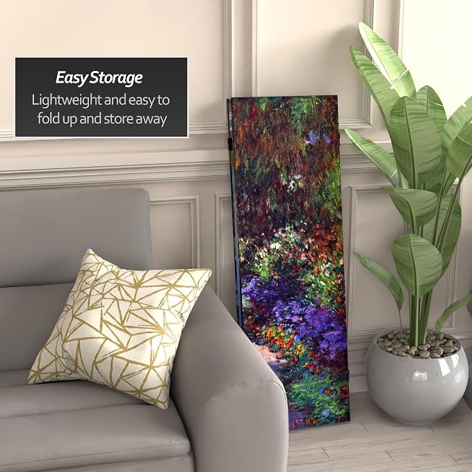 Red Lantern Double Sided Works of Monet Canvas Folding Screen - Image 3
