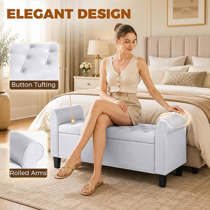HOMCOM 47" Ottoman wih Storage End of Bed Bench - Image 6