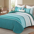 Dinjoy Boho Quilt Set, Turquoise Bedspread Queen Size, Striped Plaid Spring by DINJOY