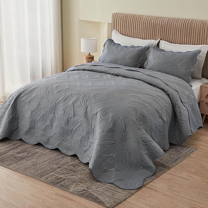 Kingnex Oversized King Bedspreads 128x120 Ultrasonic Quilted Grey | Extra Wide by Kingnex