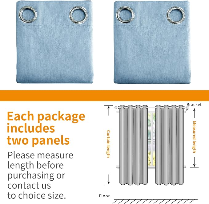 YoungsTex Light Blue Linen Blackout Curtains 48 Inch Length - Image 8