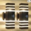 Delicavy 2PK Dusk to Dawn Sensor Outdoor Wall Lights Up Down Porch Lights Modern Exterior Light Fixtures Photocell Waterproof Black Aluminum Housing for Front Porch, Patio, Garage (Use Two E26 Bulbs)