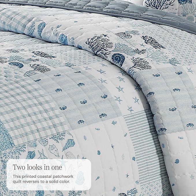 Twin/Twin XL Quilt Set-2 Pieces Soft Bedding Floral Patchwork Coverlet | All - Image 3