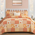 Mybedsoul Orange Boho Quilt Set Queen Size, 3 Pieces Plaid Floral Bedspread by Mybedsoul