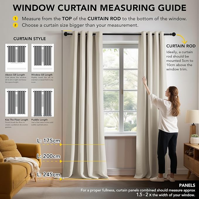 Deconovo Blackout Curtains for Bedroom and Living Room 68 Inches Long | Black - Image 7