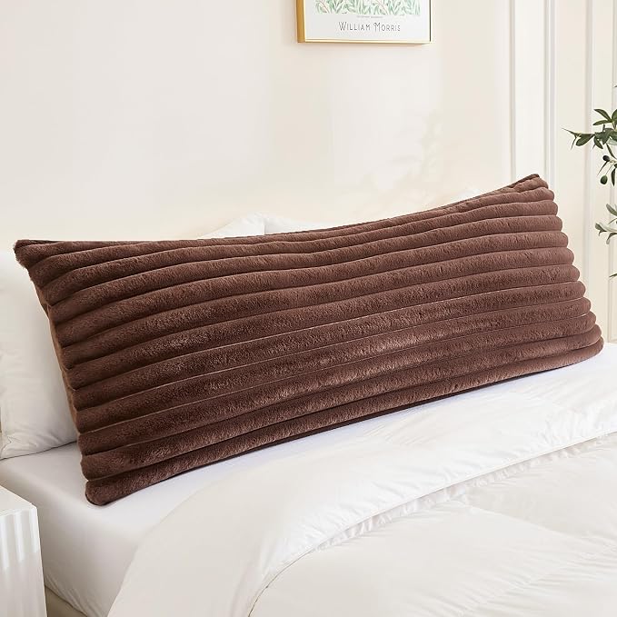 Full Body Pillow with Fluffy Stripe Faux Fur Removable Cover, Long Bed Pillow - Image 4