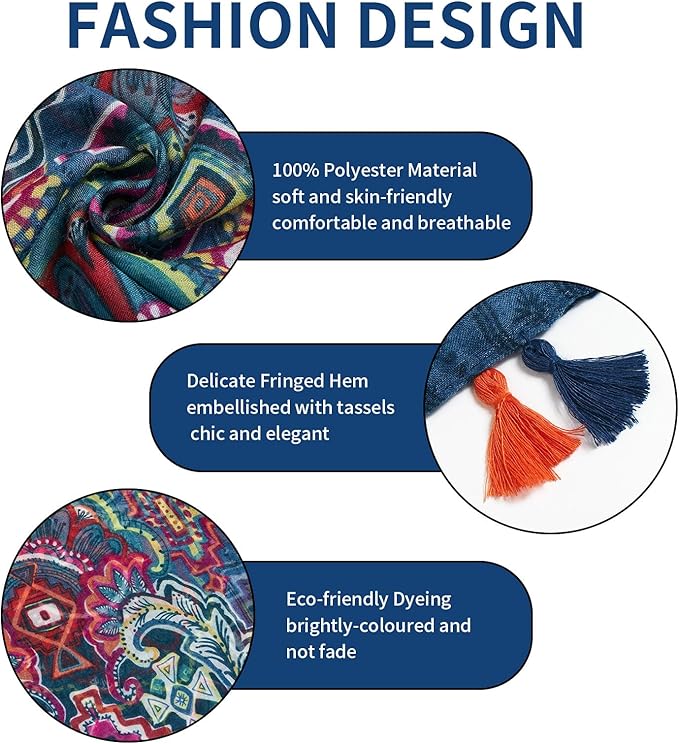 Scarf for Women Lightweight Soft Floral Leopard Printed Scarves Fall Winter Fashion Shawl Wrap with Fringe