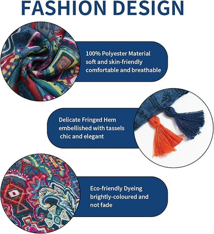 Scarf for Women Lightweight Soft Floral Leopard Printed Scarves Fall Winter Fashion Shawl Wrap with Fringe