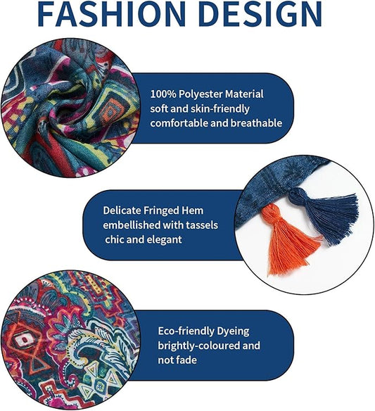 Scarf for Women Lightweight Soft Floral Leopard Printed Scarves Fall Winter Fashion Shawl Wrap with Fringe