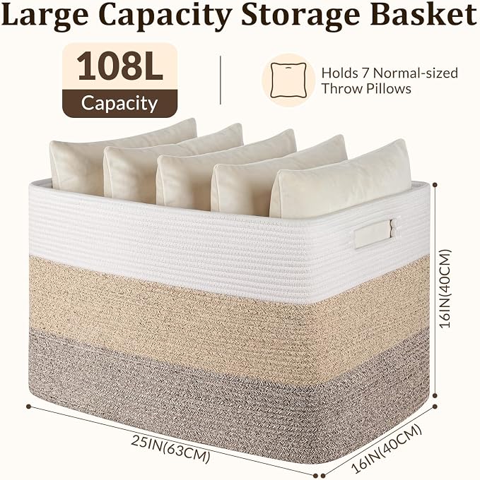 OIAHOMY 108L Extra Large Blanket Basket Dog Toy Basket Yellow Black | Rectangle - Image 2