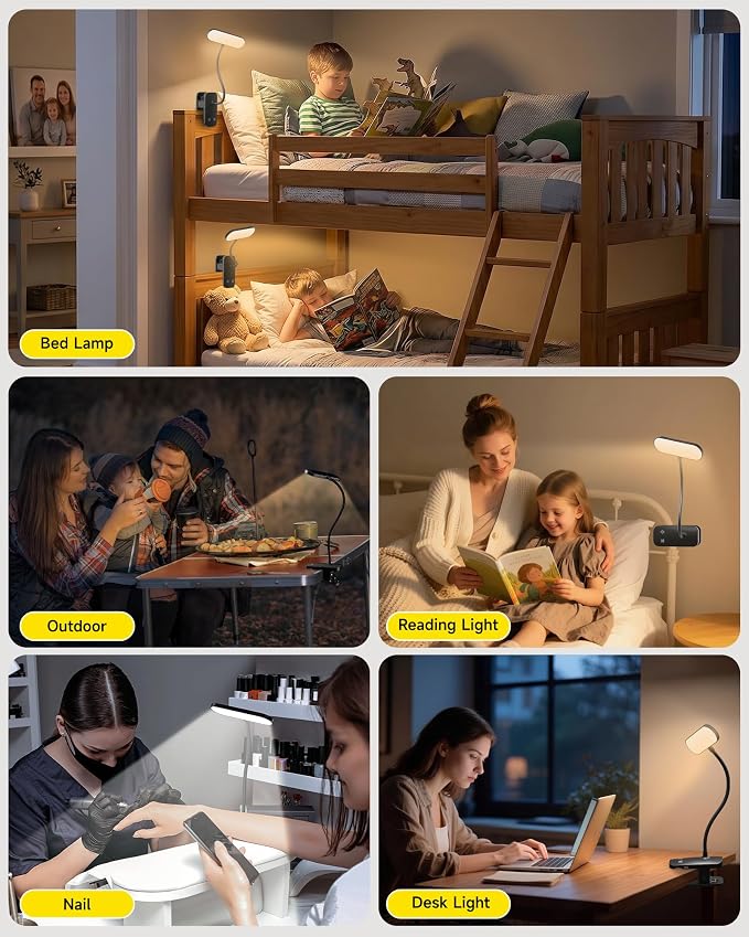 CUHIOY Rechargeable Clip on Light, Bed Headboard Reading Lamp, 5 Colors 5 - Image 8