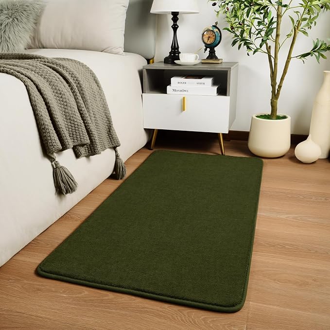 Modern Washable Runner Rugs, 2x4 Olive Green Bedroom Runner Rug | Small Area - Image 7