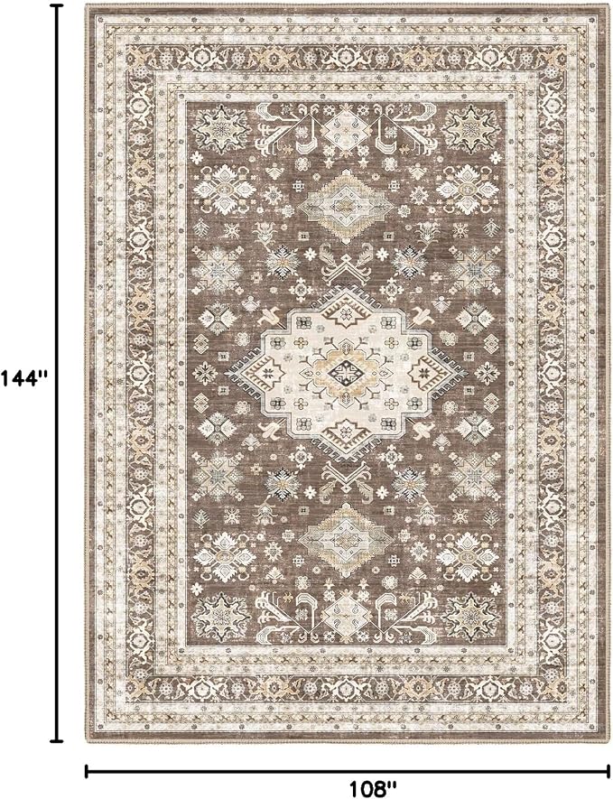 cotiled 9x12 Area Rug for Living Room, Traditional, Dark Brown | Soft - Image 2