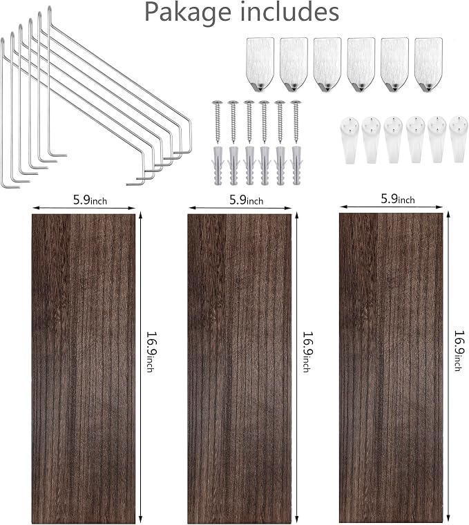 Floating Wall Shelves, Rustic Wood Wall Mounted Shelf Set of 3 | No Drill - Image 6