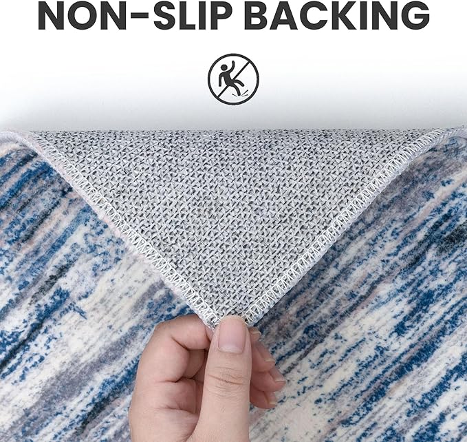 2x10 Modern Abstract Runner Rug for Hallways, Navy Blue Gray Neutral Multi Super Soft Hallway Decor Kitchen Rugs with Non-Slip, Non-Shedding Washable Rug for Hallways Entryway Bedroom Indoor