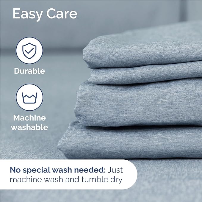King 6 Piece Sheet Set - Cooling & Breathable - Hotel Luxury Bedding, Includes Fitted Sheet for Women, Men, Kids and Teens - 1 Flat, 1 Fitted Sheet, 4 Pillowcases with Deep Pockets - Heathered Blue