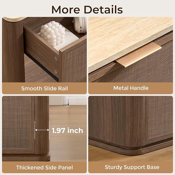 Night Stand, 30.71" W Rattan Nightstand - Image 4