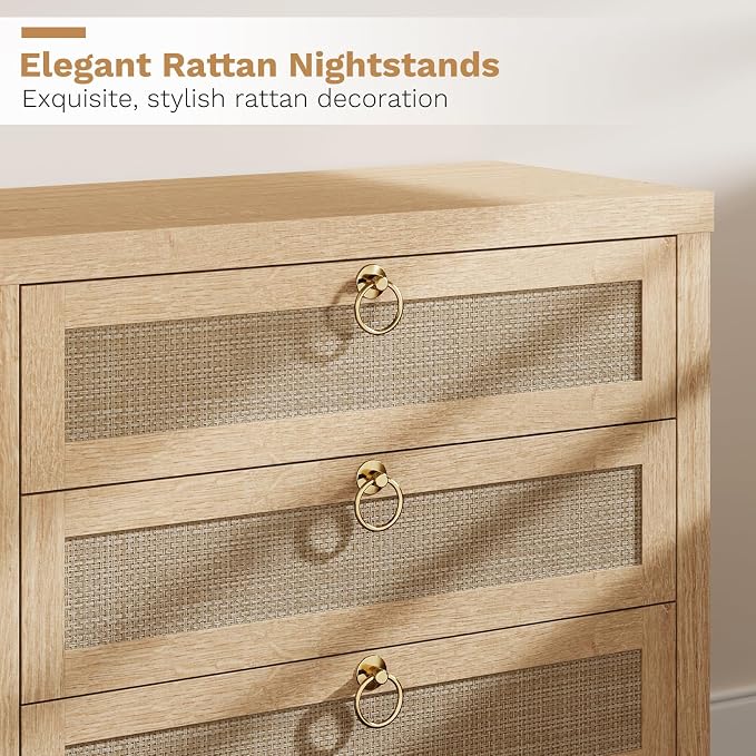 Eclatara Large Rattan Night Stand Set of 2 Boho Nightstand - Image 3