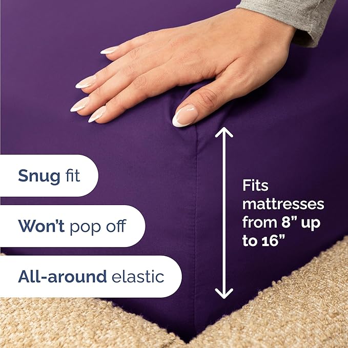Twin 4 Piece Sheet Set - Cooling, Comfy & Breathable - Hotel Luxury Bedding, Includes Fitted Sheet for Women, Men, Kids and Teens - 1 Flat, 1 Fitted Sheet, 2 Pillowcases with Deep Pockets - Purple