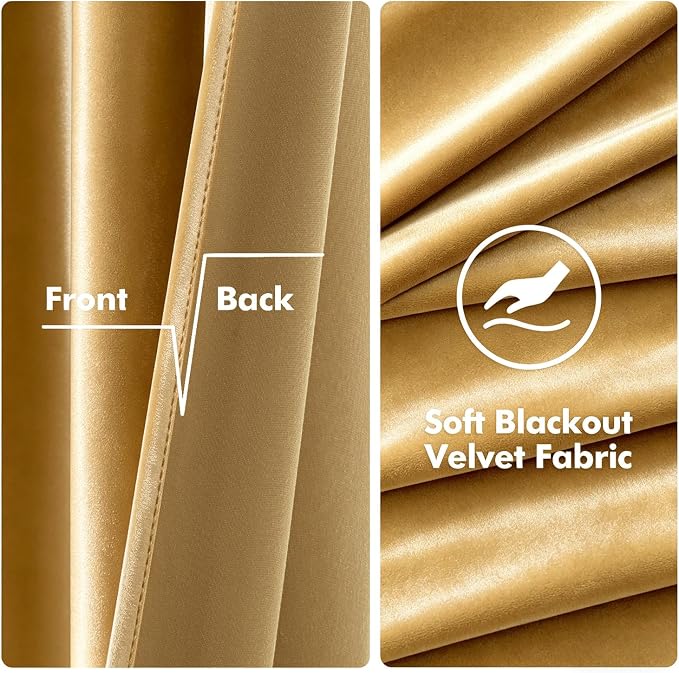 MIULEE Velvet Curtains Golden 52 x 84 Inch Length Set of 2 | Grommet Drapes - Image 3