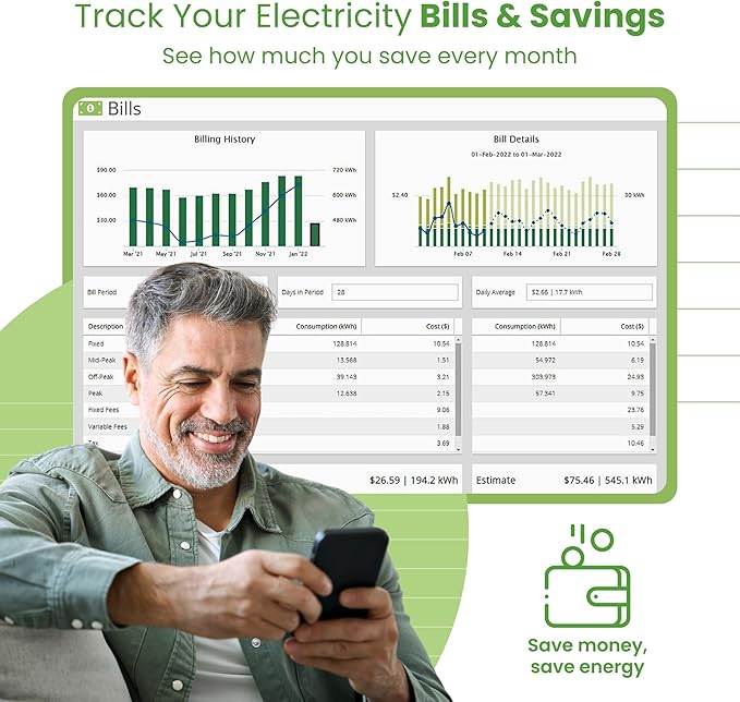 Eyedro Home Energy Monitor – Real-Time Electricity Usage Monitor with Solar Net Metering – Whole House Power Consumption Monitor – WiFi/Ethernet Smart Energy Meter with Reports & History, 2 Sensors
