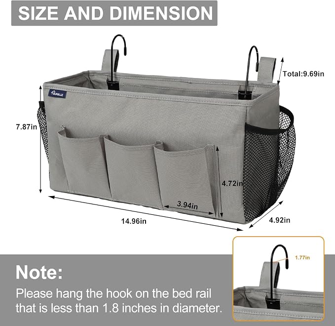 Surblue Bedside Organizer with Hook Caddy Hanging Storage Bag with Adjustable - Image 6