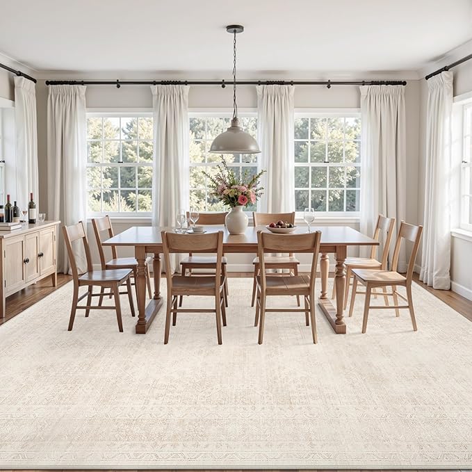 4x6 Area Rugs Living Room: Bedroom Neutral Washable Carpet Beige | Large - Image 9