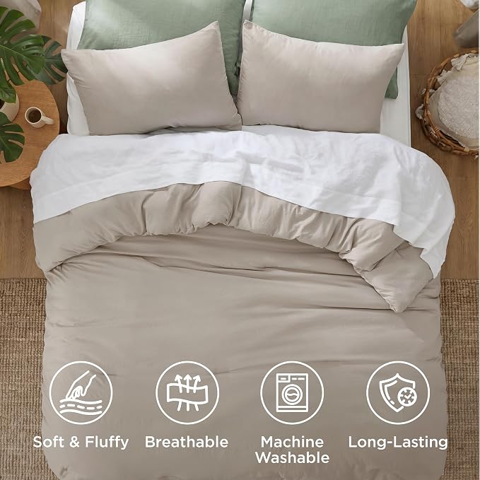 Bedsure Queen Comforter Set, Muted Linen Soft Prewashed Bedding - Image 4