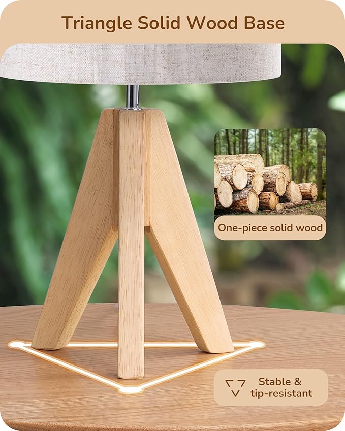 EDISHINE Small Table Lamp, Boho Bedside Lamp, Linen Fabric Shade, 14.2 Inch | - Image 2