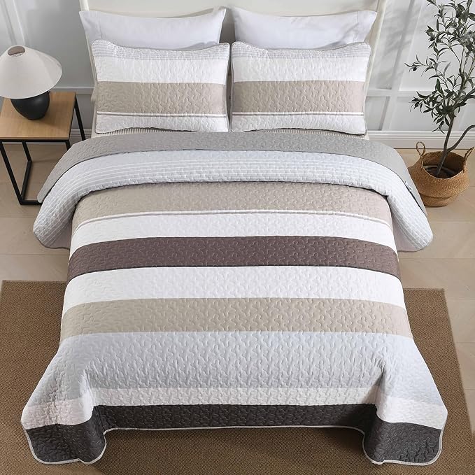 Dinjoy Full Size Boho Stripe Quilt Set, Breathable All-Season, 3-Piece Set Fits - Image 3