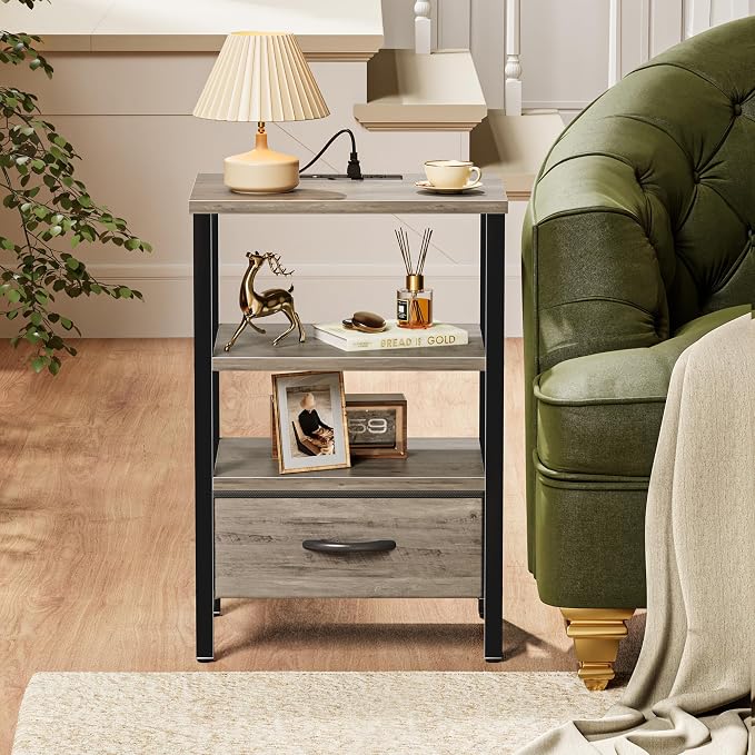 SUPERJARE Nightstand with Charging Station, USB-C Port, Bedside Table | Night - Image 7
