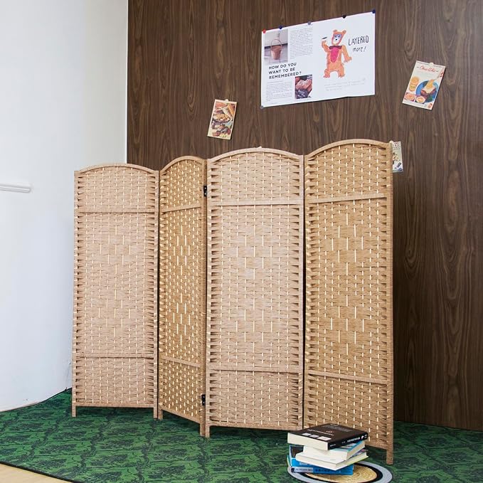 4-Panel Short Room Divider, 3.9 ft Freestanding Partition Wall, Light Brown by Loomveil