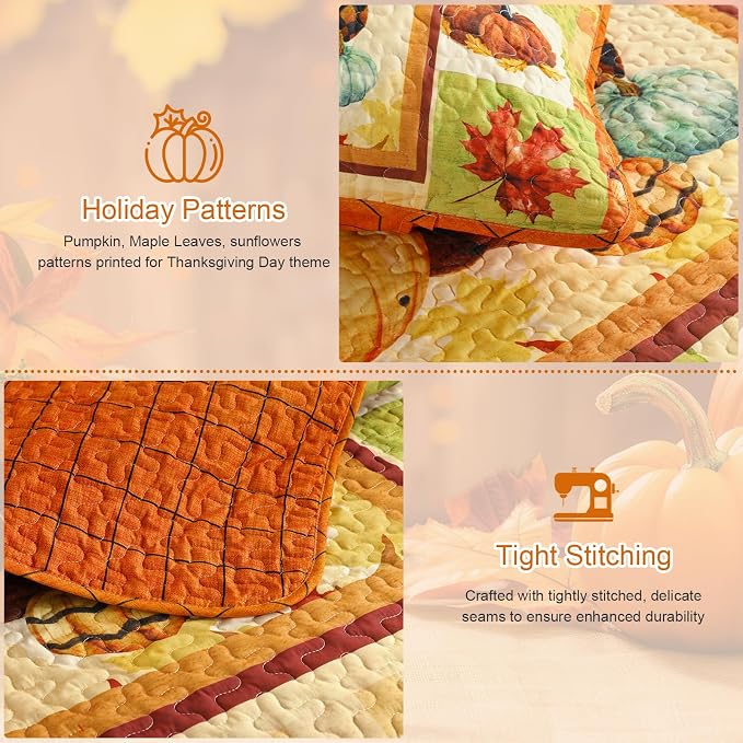 Yiran Happy Thanksgiving Harvest Fall Quilt Set Queen Size | Pumpkin Maple - Image 6