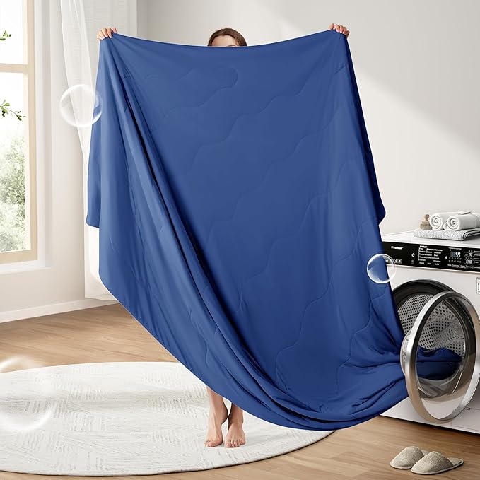 EASELAND Cooling Comforter King, Cold Touch Fabric Absorbs Body Heat, Double-Sided Cool Design Soft Fluffy Cooling Blanket for Night Sweats Hot Sleeper (Navy Blue, King(108"x90"))