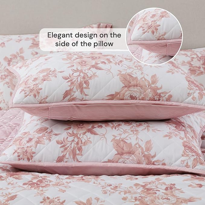 Twin/Twin XL Quilt Set-2 Pieces Soft Bedding Floral Reversible Coverlet | All - Image 5