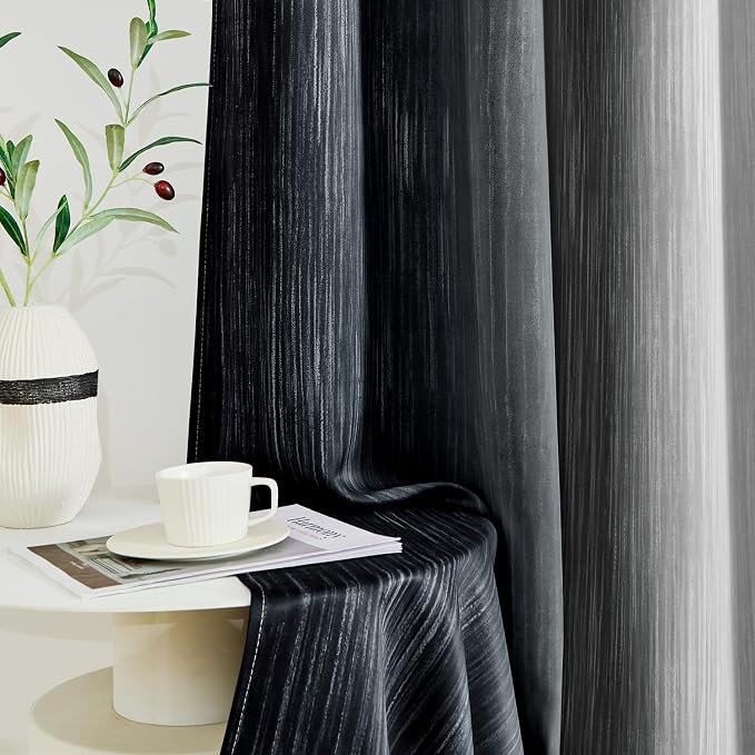 MIULEE Black and Greyish White Ombre Blackout Curtains 52Wx63L Set of 2 | Full - Image 8