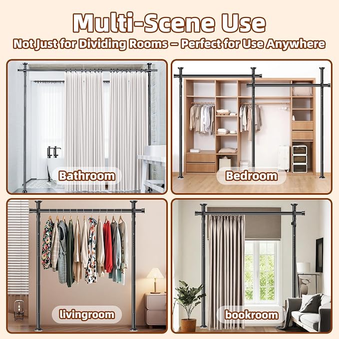 Room Divider, Tension Curtain Rod No Drilling, 4-10ft 28-70inch Wall Divider - Image 7