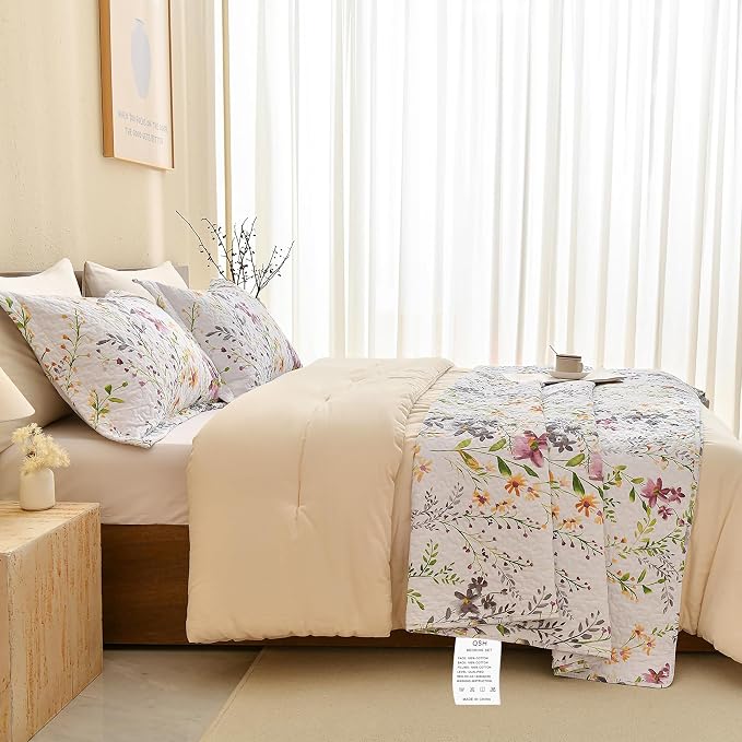 QSH 100% Cotton Floral Quilt Bedding Set 3Pcs - Image 2