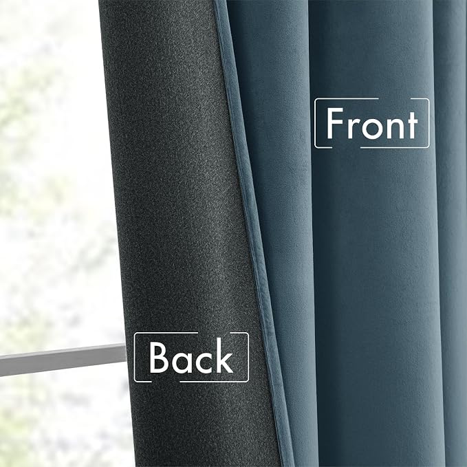 MIULEE Stone Blue Velvet Pinch Pleat Blackout Curtains W52 X L90 Inches | 2 - Image 6