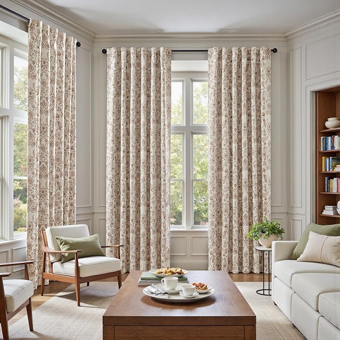 jinchan Taupe Floral Blackout Curtains 84 Inch Farmhouse Back Tab 2 Panels | - Image 5