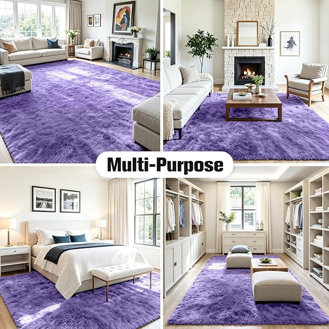 8x10 Fluffy Area Rug for Living Room: Soft Non-Slip Purple Bedroom Carpet | - Image 9