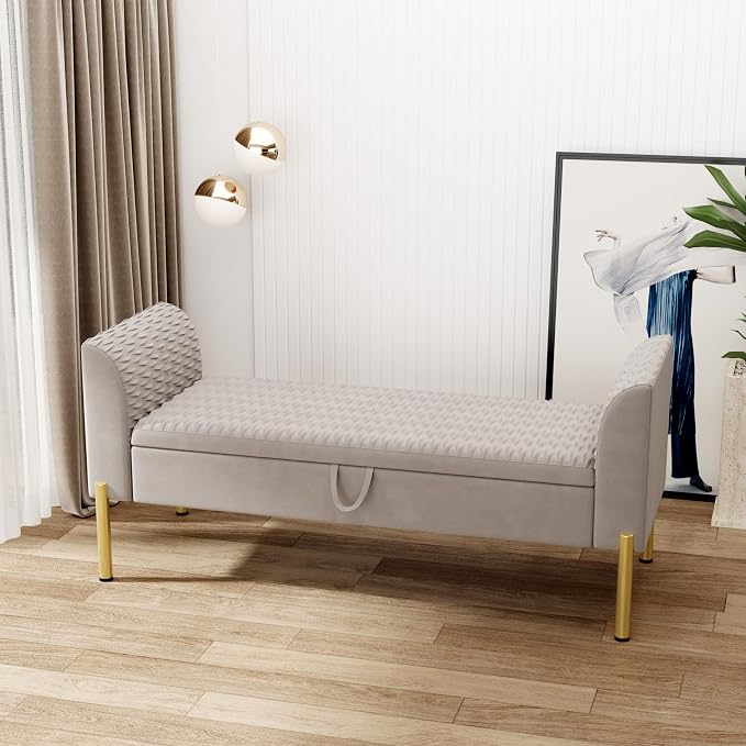 Alunaune Modern Velvet Storage Bedroom Bench End of Bed Bench, Upholstered by HomeFurniture