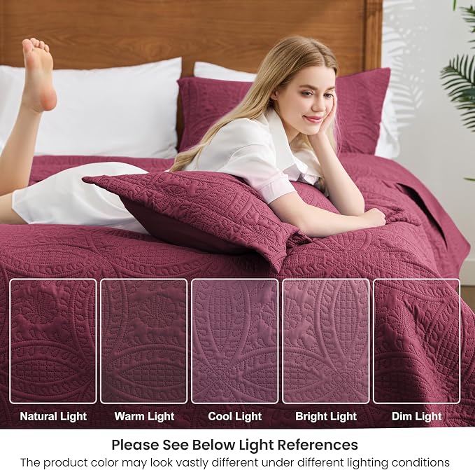 Love's cabin Quilts for Full Bed Burgundy Bedspreads Bedding Set - Image 6