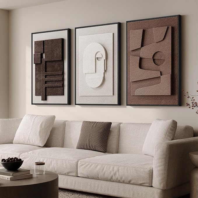 Large 3D Textured Framed Neutral Abstract Wall Art - Image 2