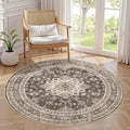 cotiled 5ft Round Living Room Area Rug, Traditional, Dark Brown | Soft by COTILED